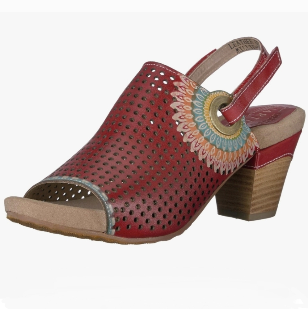 L'Artiste Millie Open Toe Sandal Perforated Leather Ankle Strap Floral Clog 8